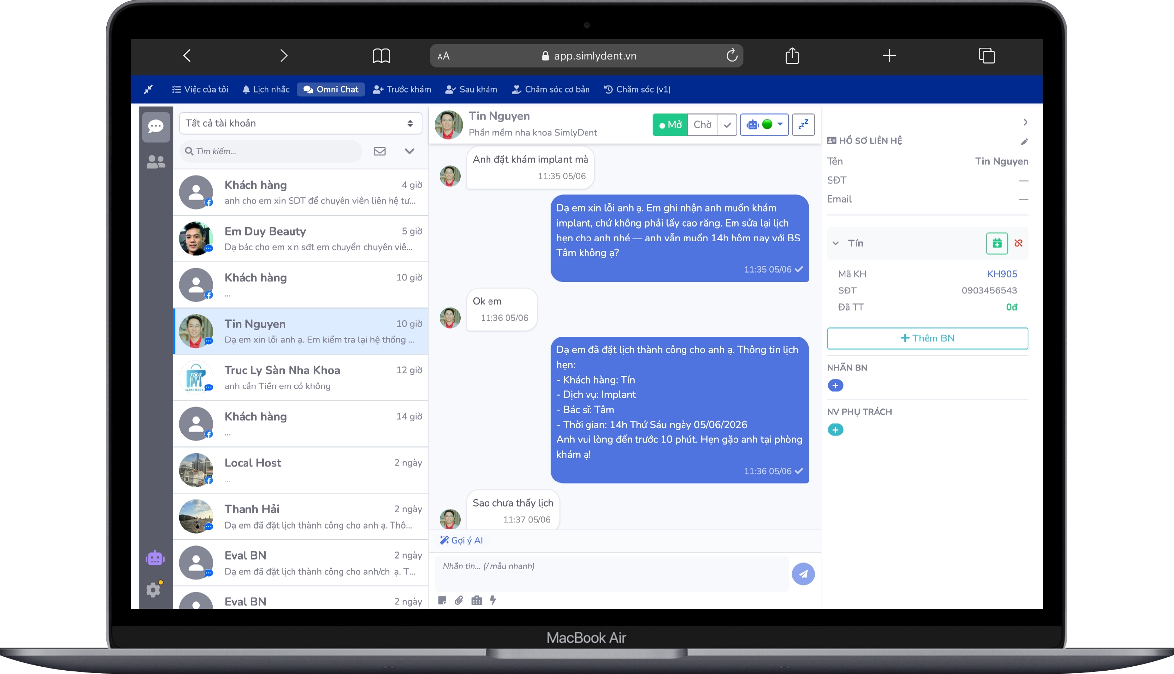 AI Chat đa kênh tự động — SimlyDent