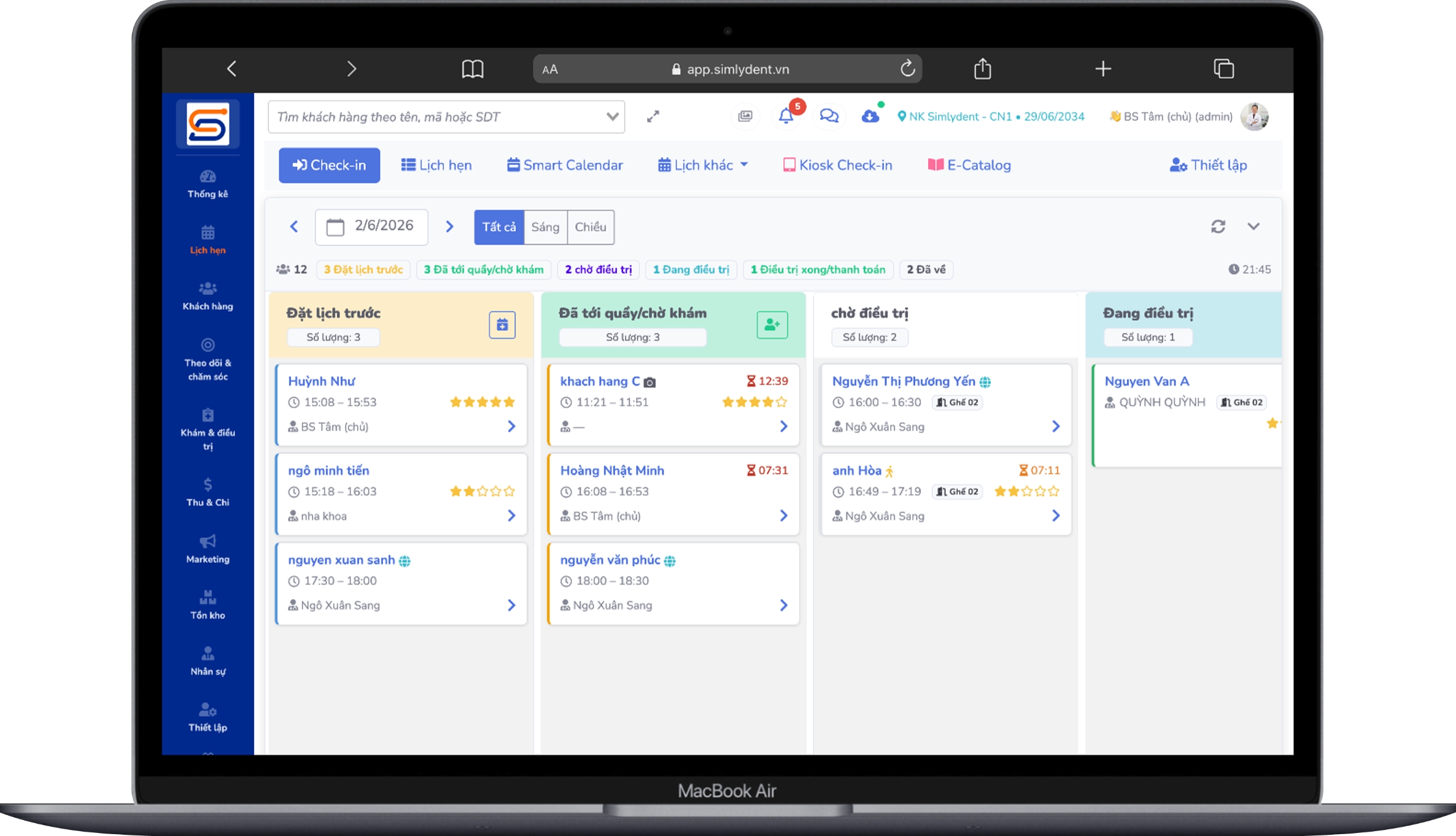 Quản lý lịch hẹn kanban — SimlyDent