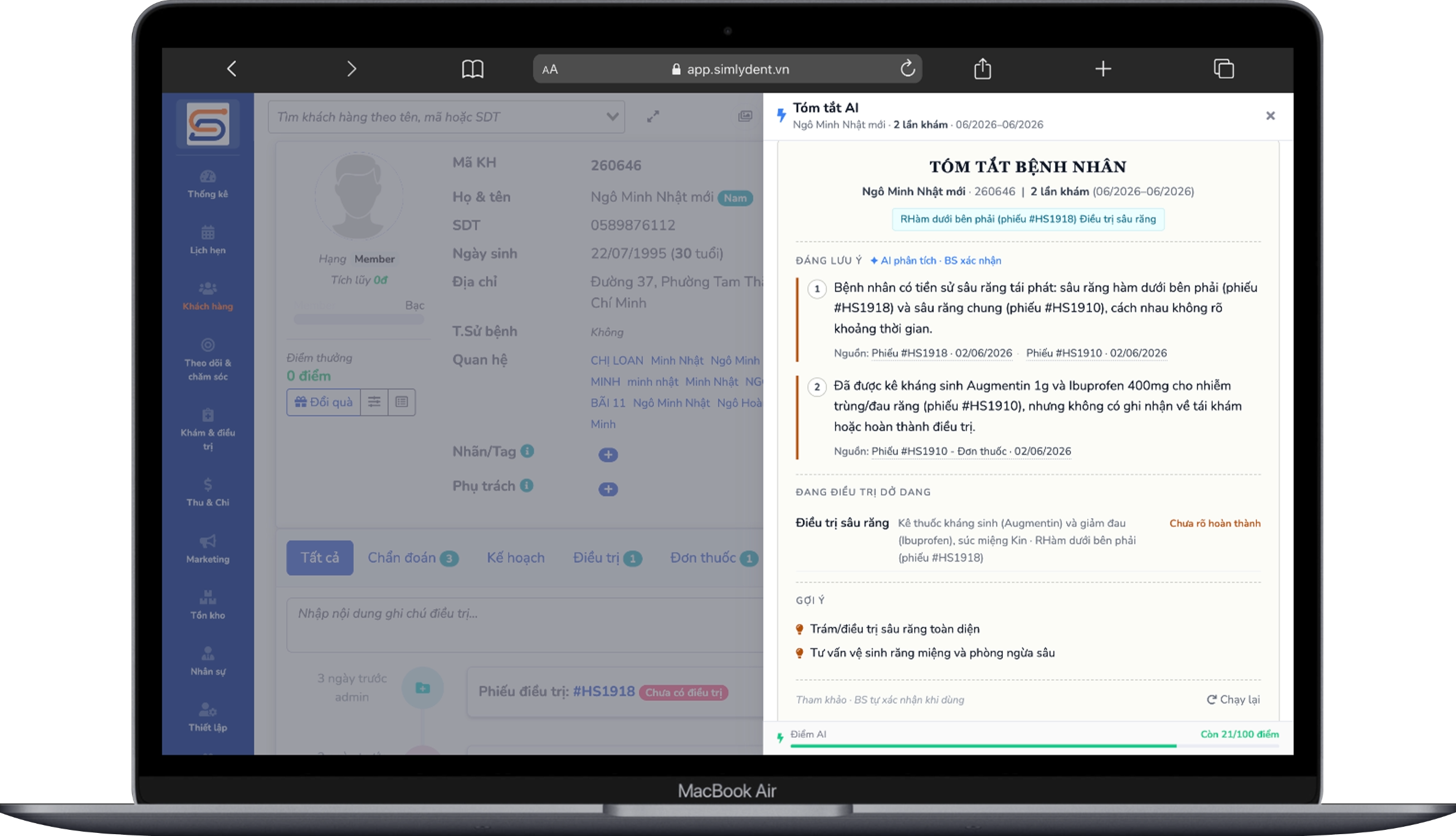 AI Tóm tắt bệnh nhân — SimlyDent