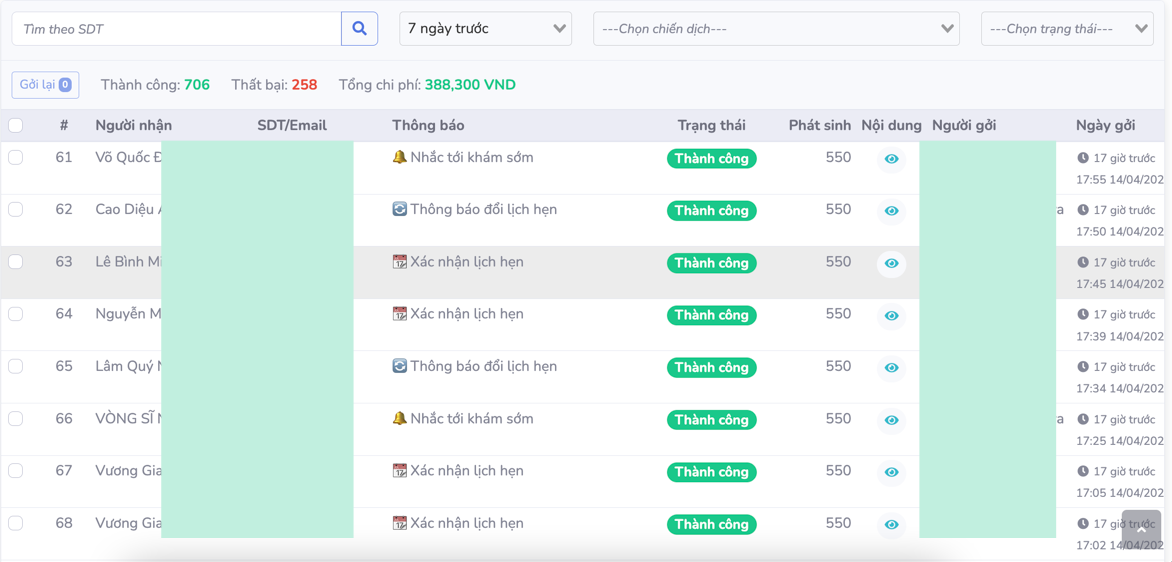Gọi Zalo OA nhắc lịch — SimlyDent