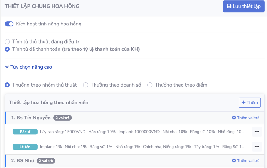 Thiết lập đa dạng loại hoa hồng bác sĩ trên SimlyDent